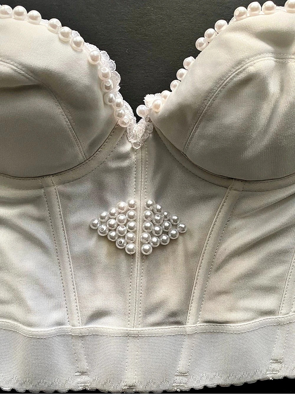 Vintage Pearl Beaded Corset Bustier - Upcycled Y2K Coquette